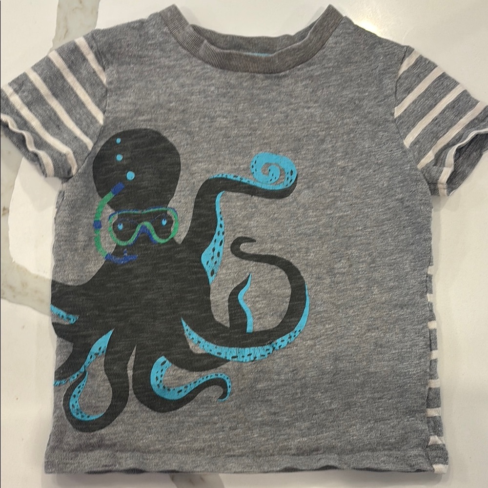 Boden Gray and Blue Octopus Short Sleeve Tee